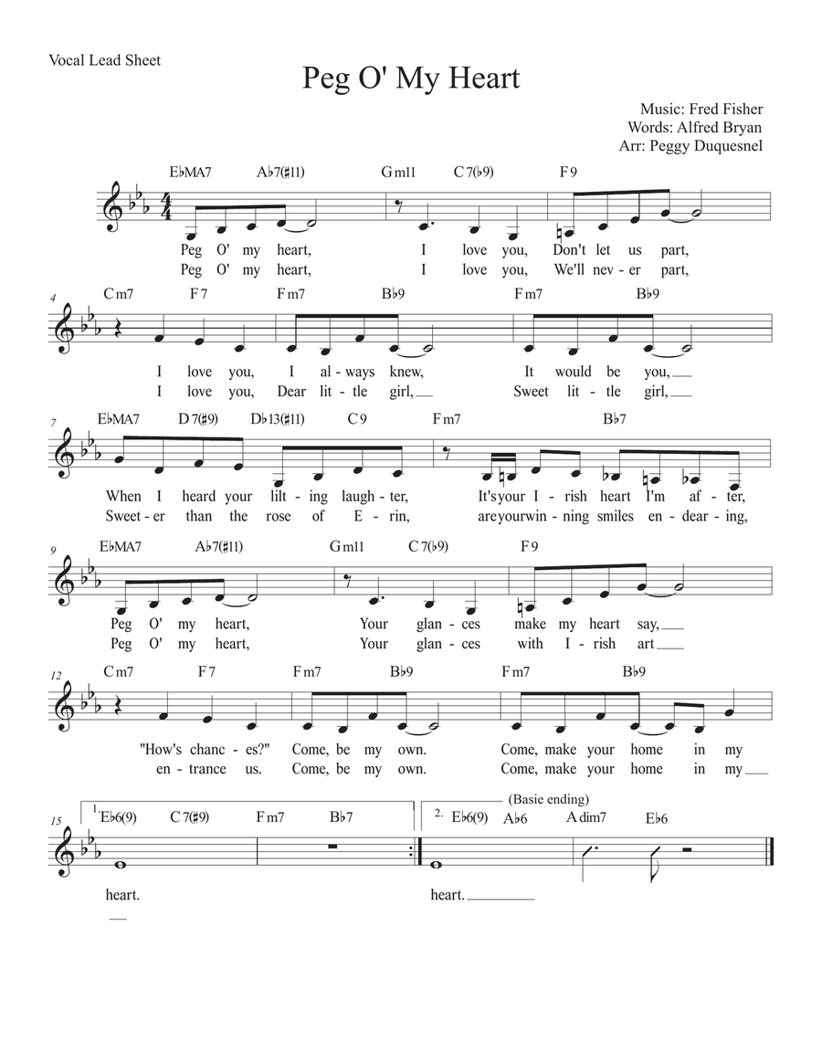 Peg O' My Heart (Key of Eb) Piano, Vocal scores gallery preview page 1