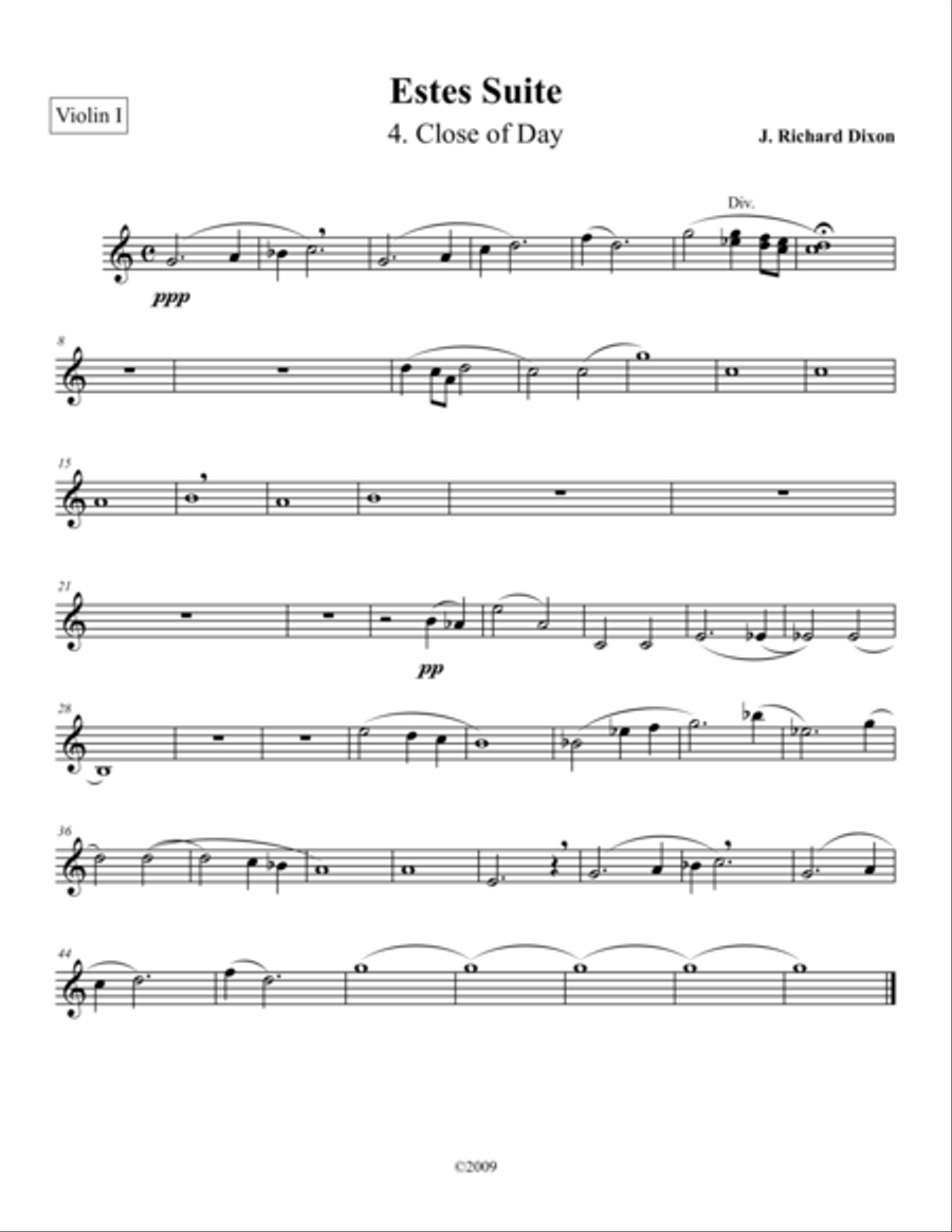 Close of Day, from Estes Suite-Violin 1 Violin Solo scores gallery preview page 1
