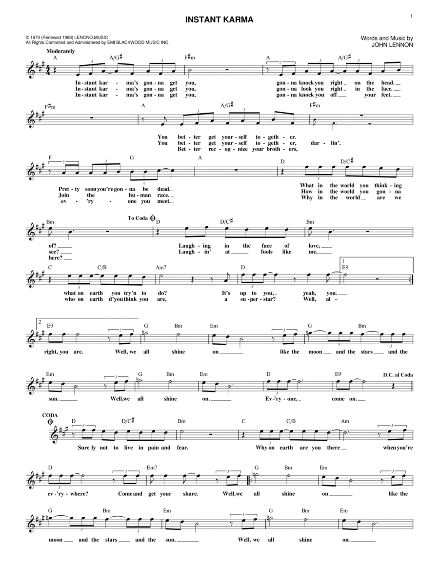 Instant Karma Piano scores gallery preview page 1
