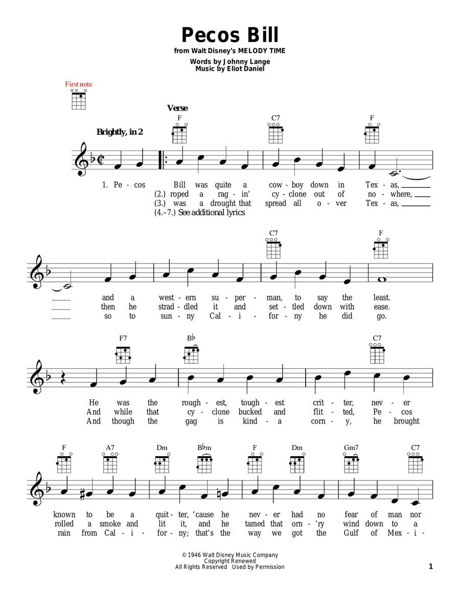 Pecos Bill Pecos Bill Ukulele scores gallery preview page 1