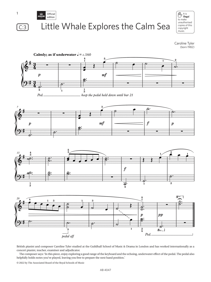 Little Whale Explores the Calm Sea (Grade 1, list C3, from the ABRSM Piano Syllabus 2023 & 2024) Piano Method scores gallery preview page 1
