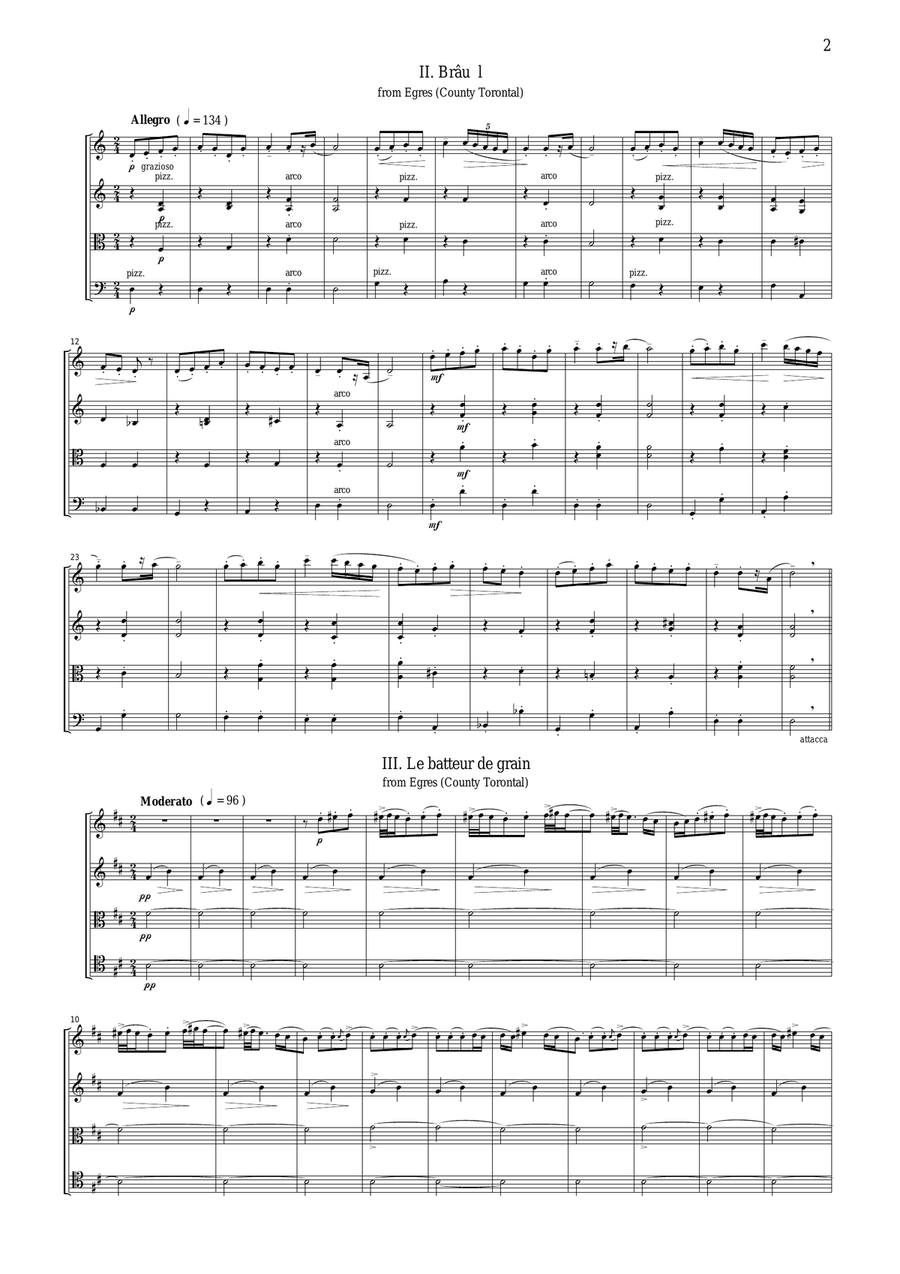 Bartok Rumanian Folk Dances, for string quartet, CB601 String Quartet scores gallery preview page 2