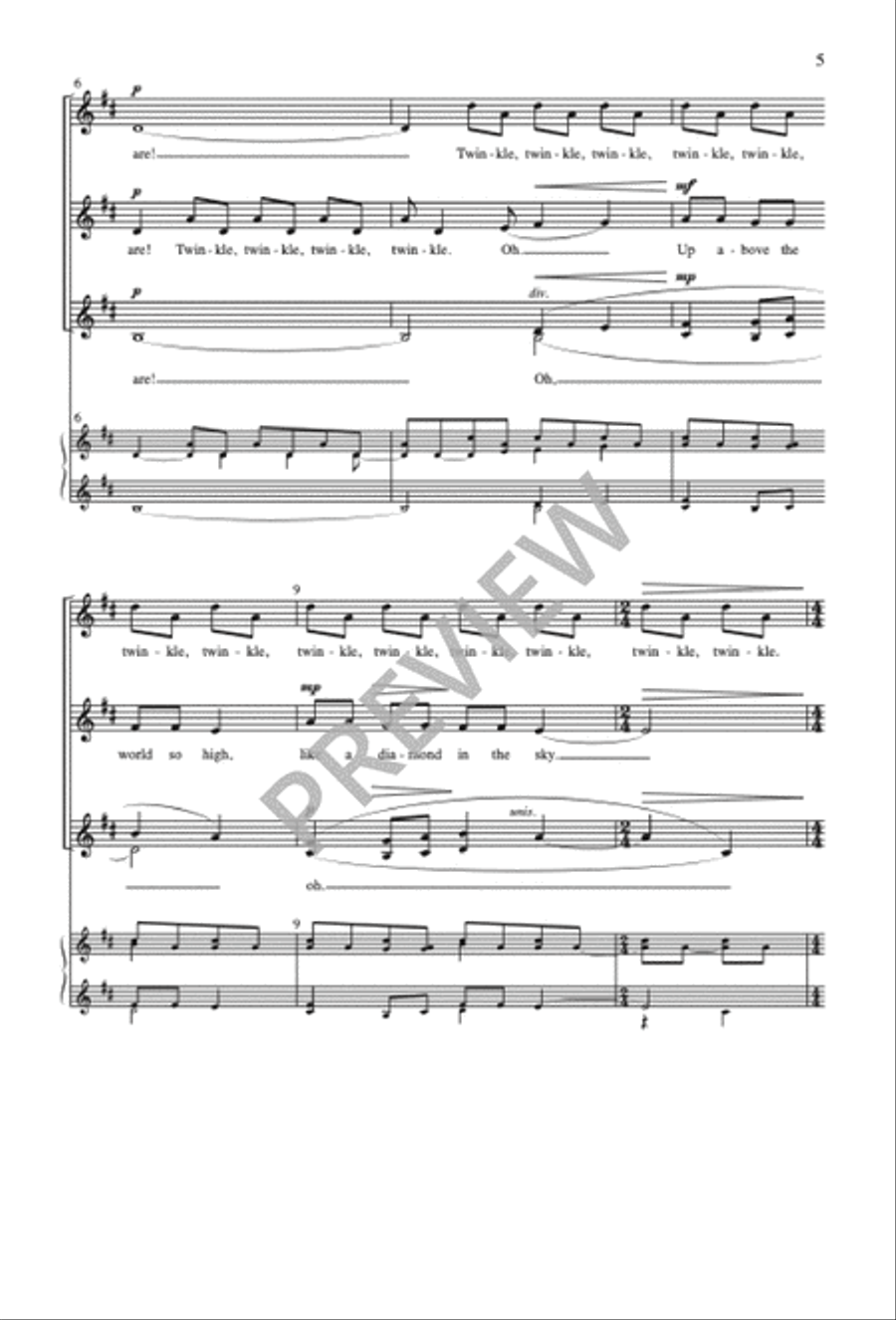 Twinkle, Twinkle, Little Star - SSA edition SSAA scores gallery preview page 5