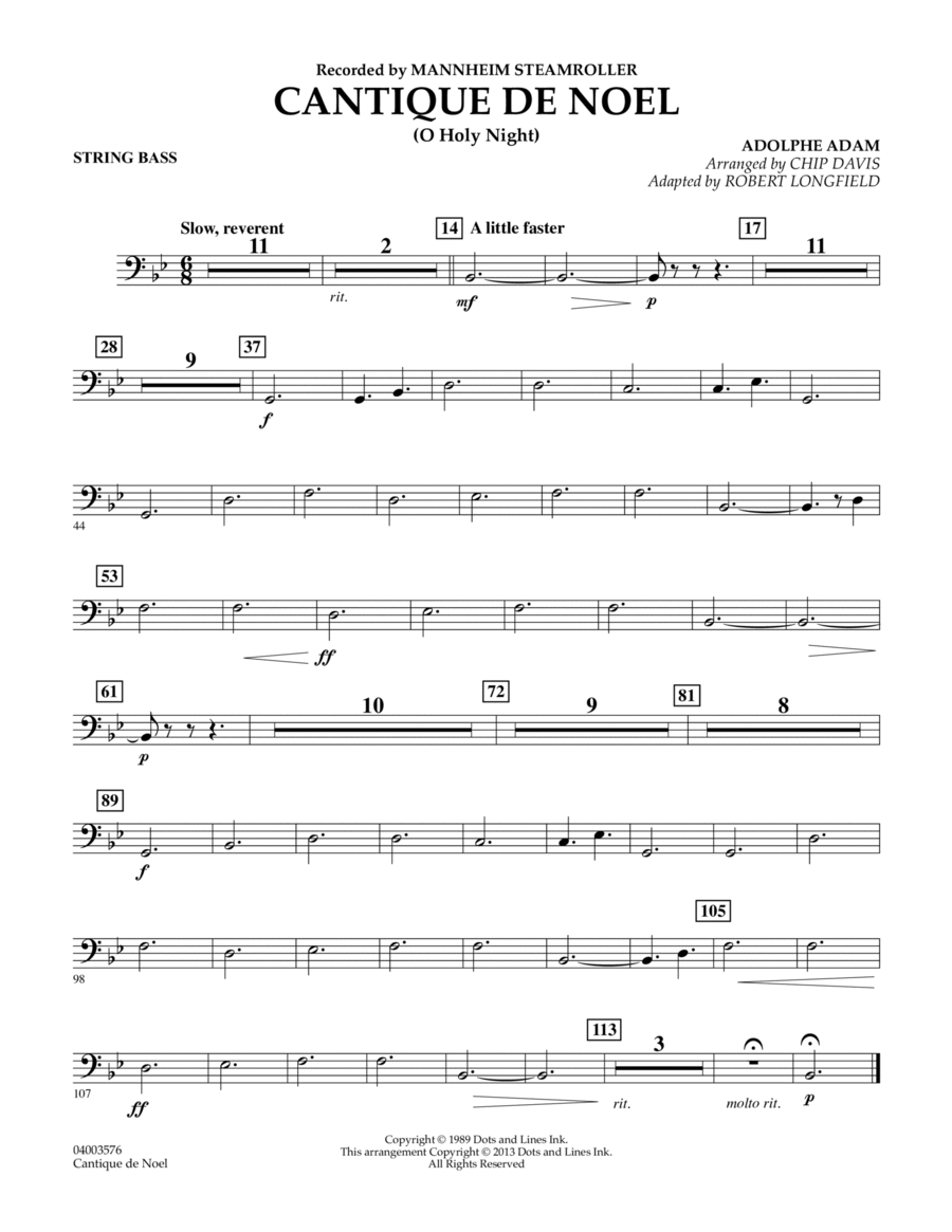 Cantique de Noel (O Holy Night) - String Bass Concert Band scores gallery preview page 1