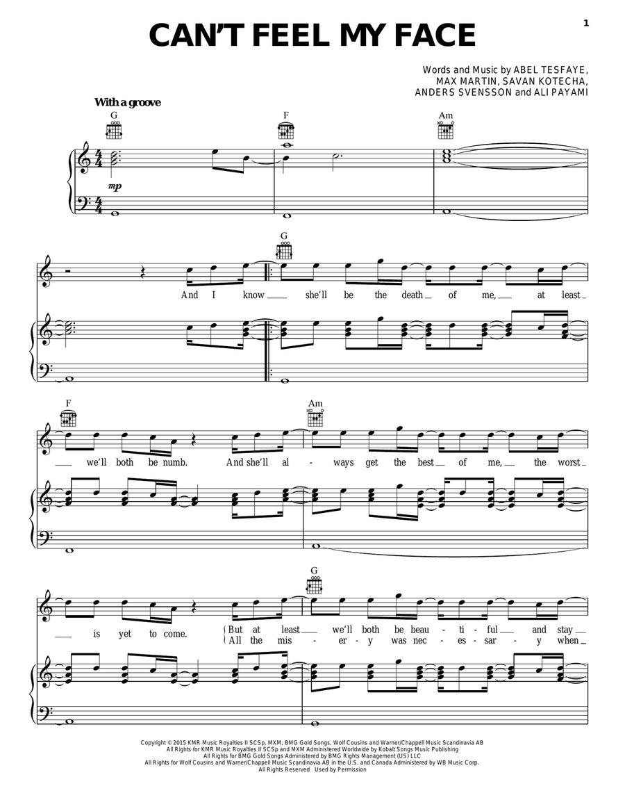 Can't Feel My Face Piano, Vocal, Guitar scores gallery preview page 1