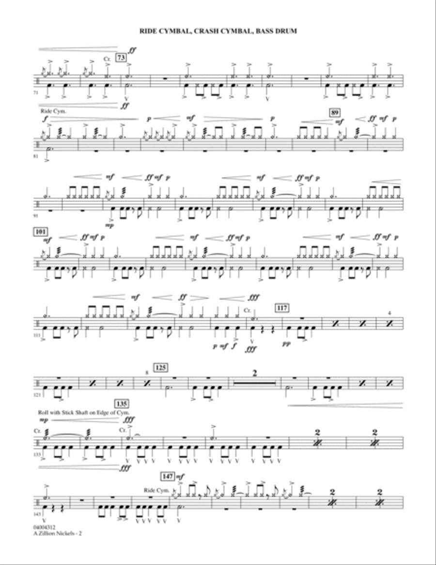 A Zillion Nickels - Ride Cym., Cr. Cym., Bass Drum Percussion scores gallery preview page 2