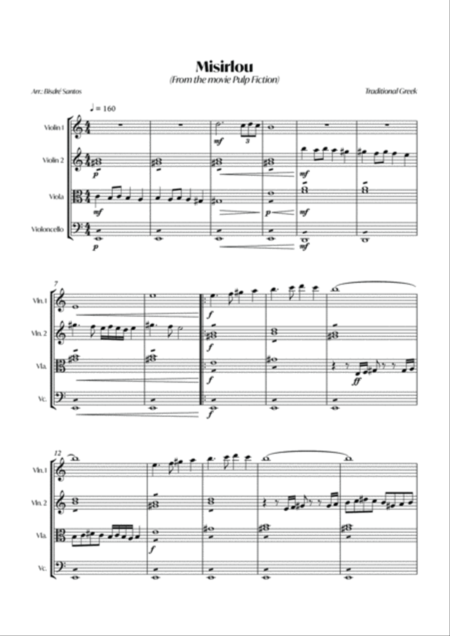 Misirlou (Traditional Greek) - String Quartet - Pulp Fiction String Quartet scores gallery preview page 2
