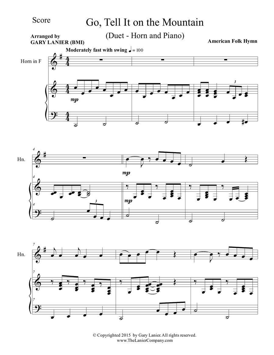 GO, TELL IT ON THE MOUNTAIN (Duet – Horn and Piano/Score and Parts) image number null