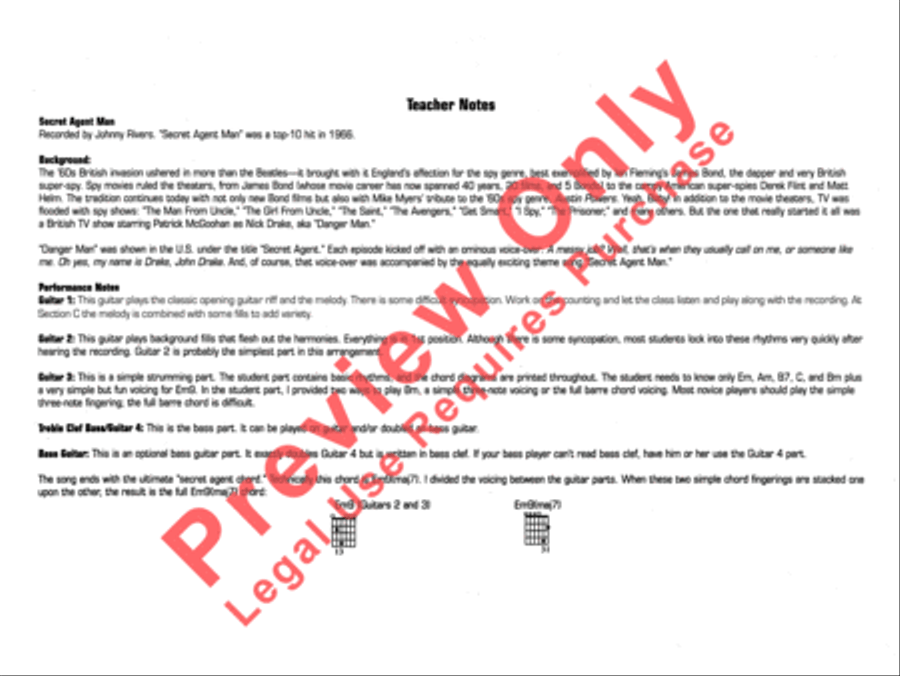 Belwin's 21st Century Guitar Ensemble -- Secret Agent Man Guitar Ensemble scores gallery preview page 9