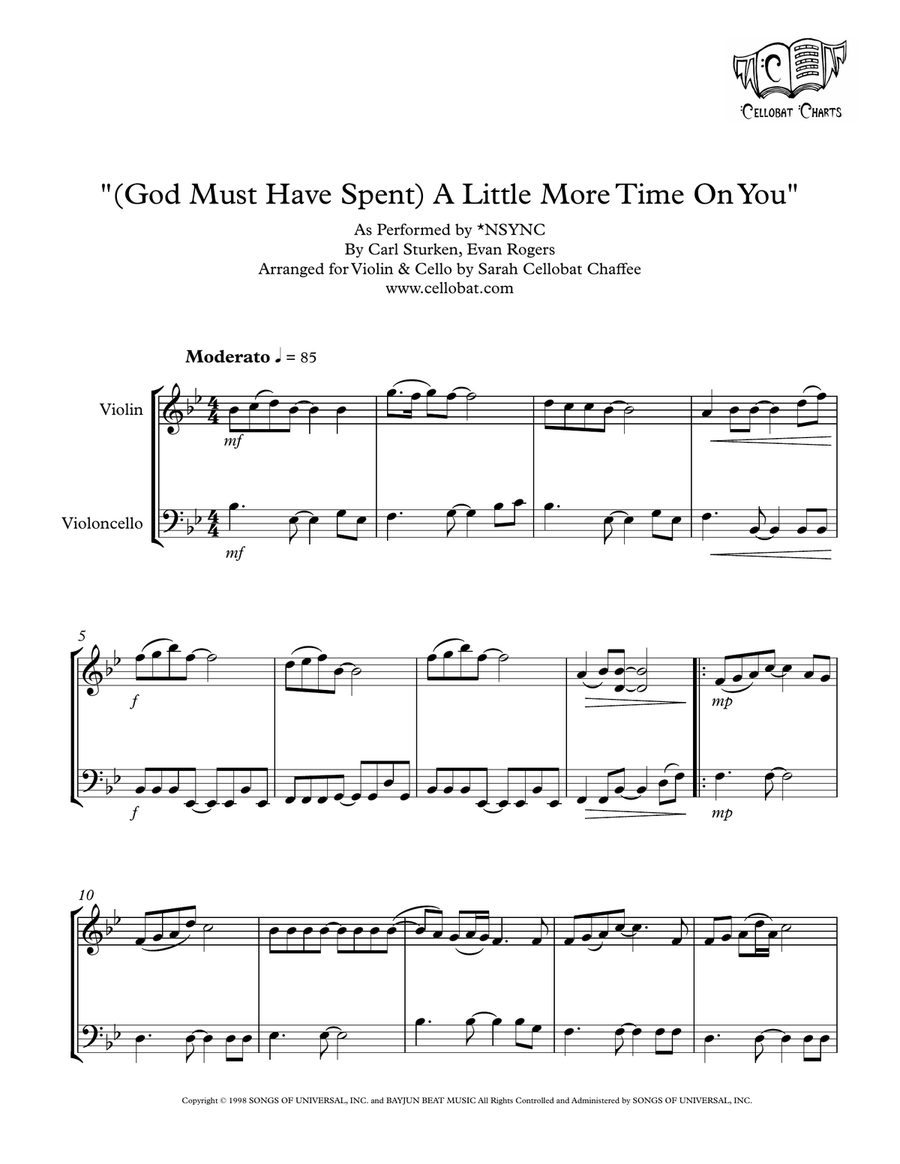 (god Must Have Spent) A Little More Time On You String Duet scores gallery preview page 1