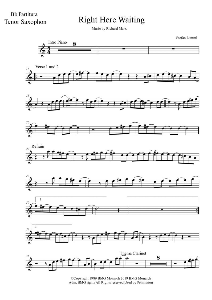 Right Here Waiting Tenor Saxophone scores gallery preview page 1