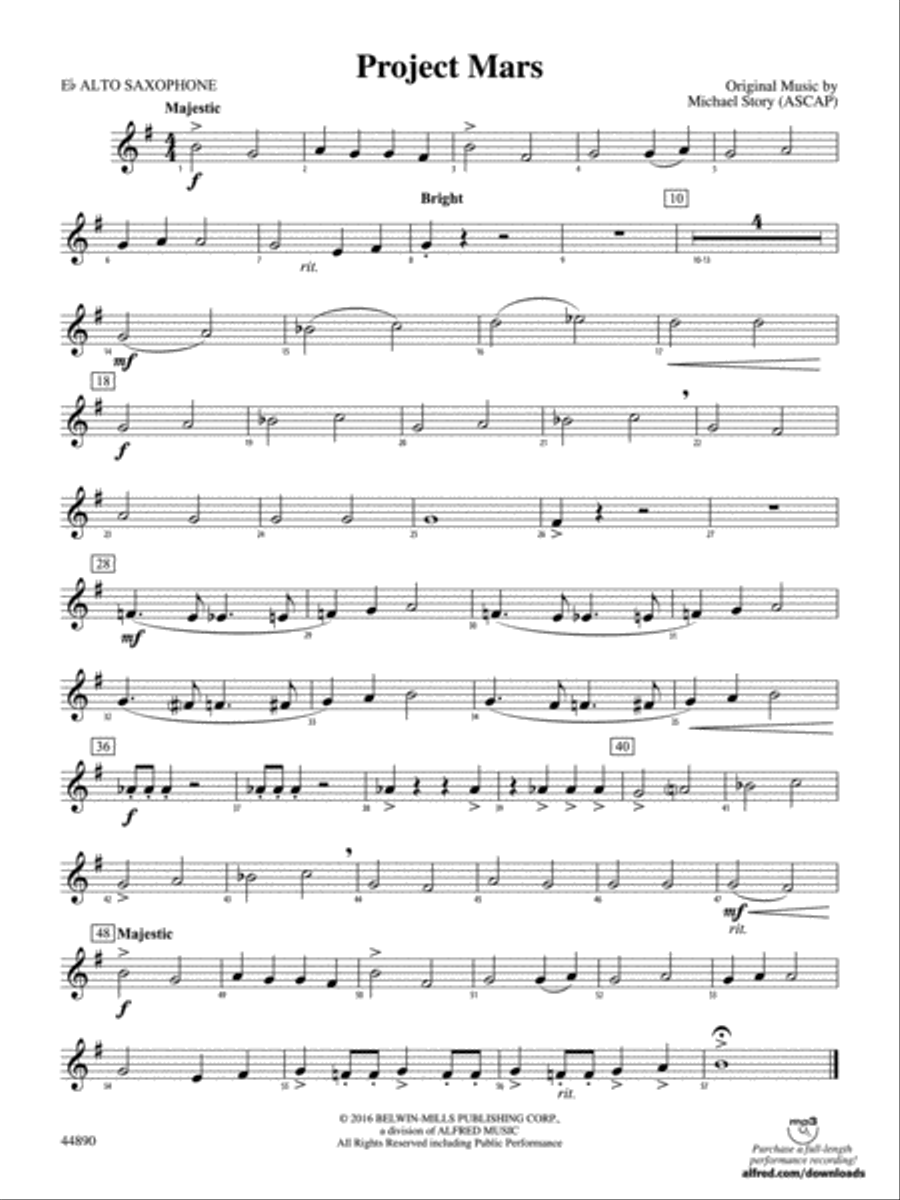 Project Mars: E-flat Alto Saxophone Concert Band scores gallery preview page 1