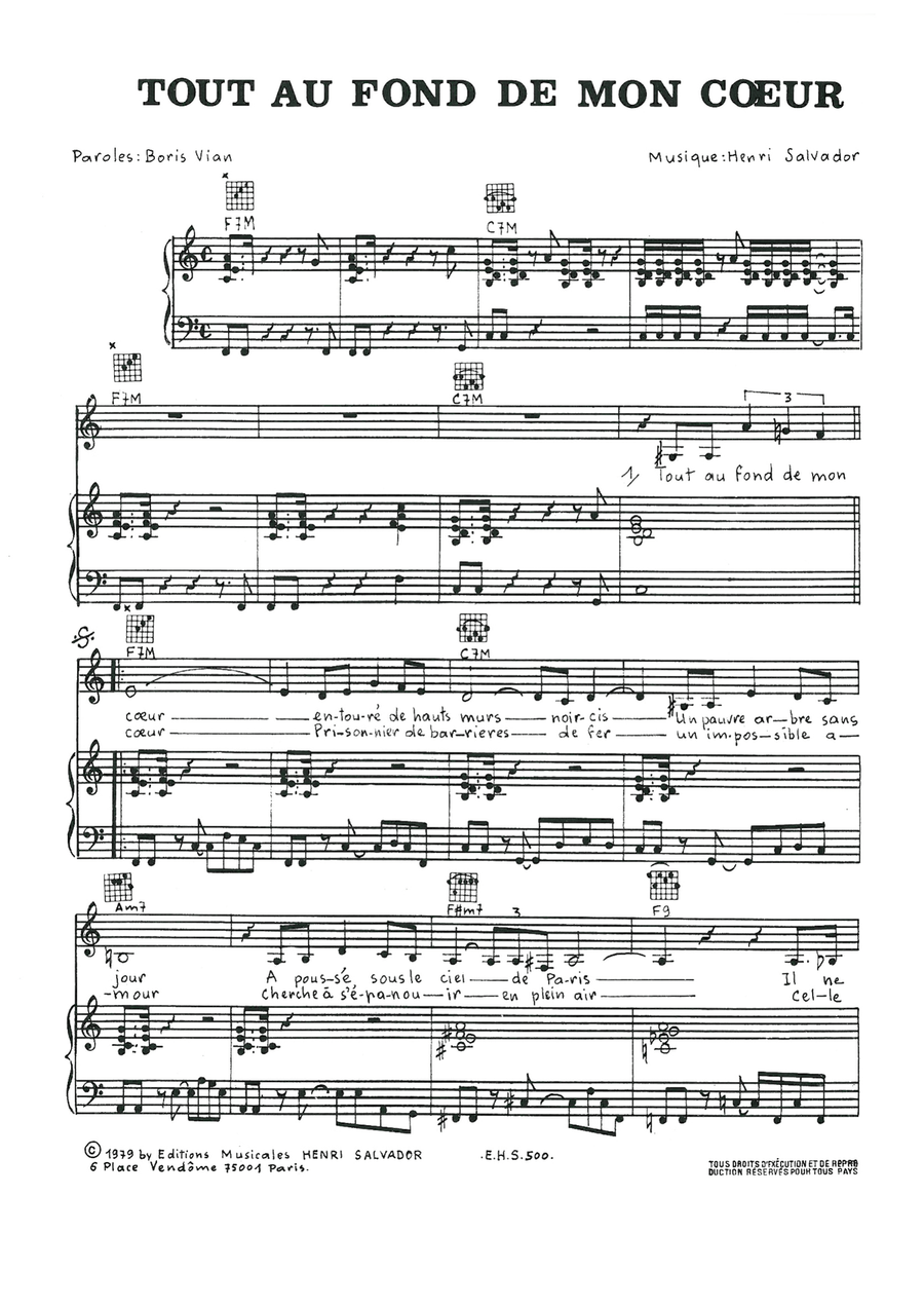 Tout Au Fond De Mon Coeur Piano, Vocal scores gallery preview page 1