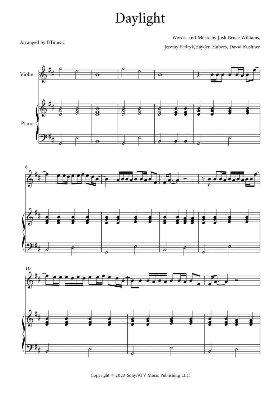 Daylight Violin Solo scores gallery preview page 1