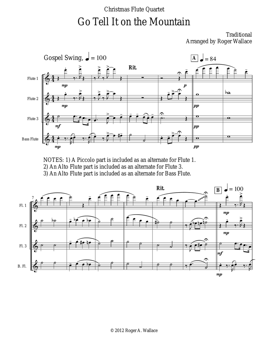Go Tell It on the Mountain (Flute Quartet) Flute Quartet scores gallery preview page 1