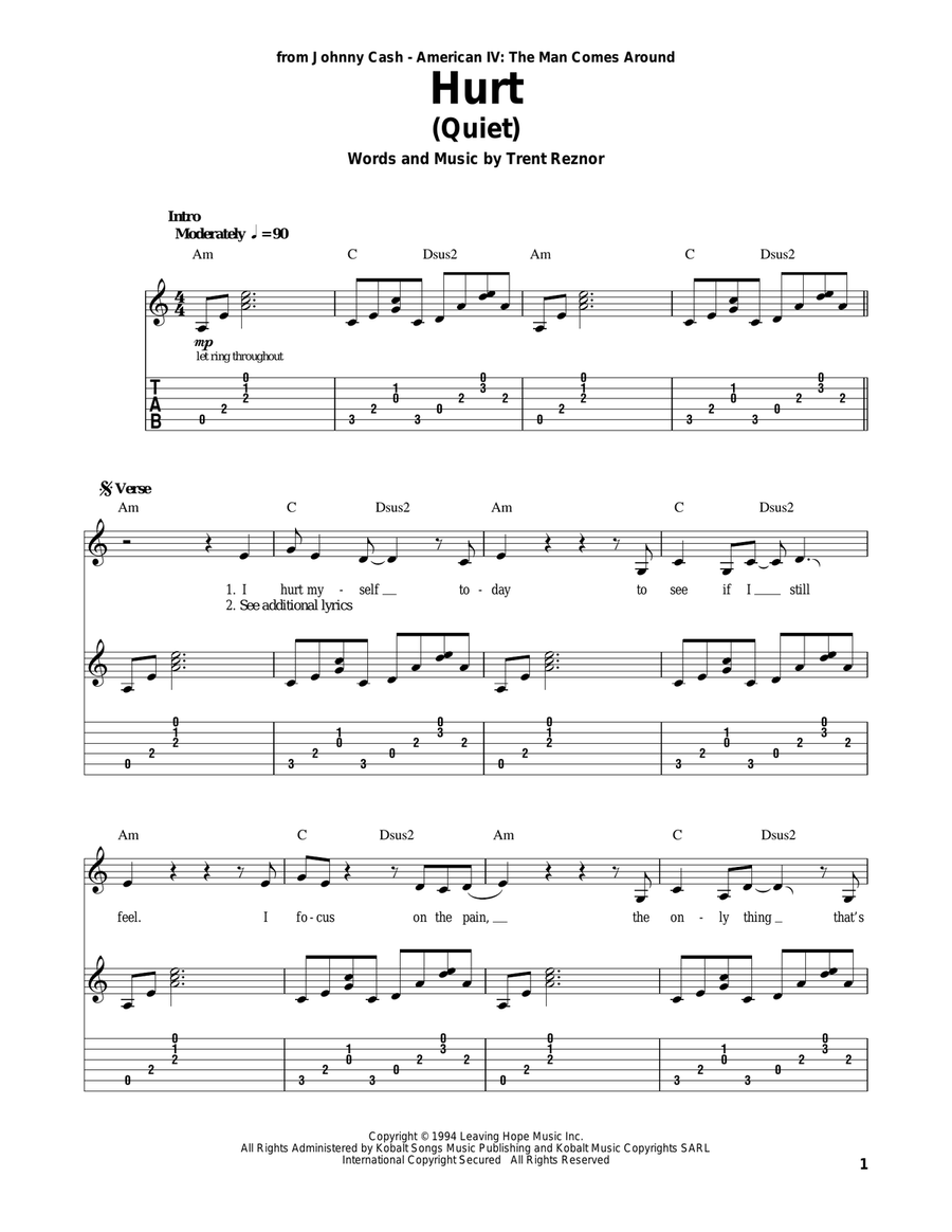 Hurt (Quiet) Acoustic Guitar scores gallery preview page 1