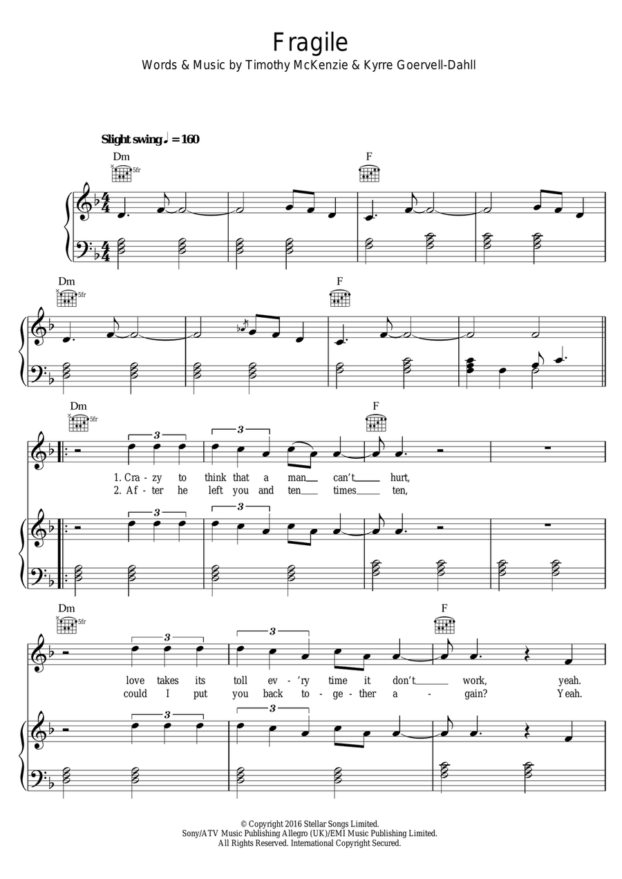 Fragile (featuring Labrinth) Piano, Vocal, Guitar scores gallery preview page 1