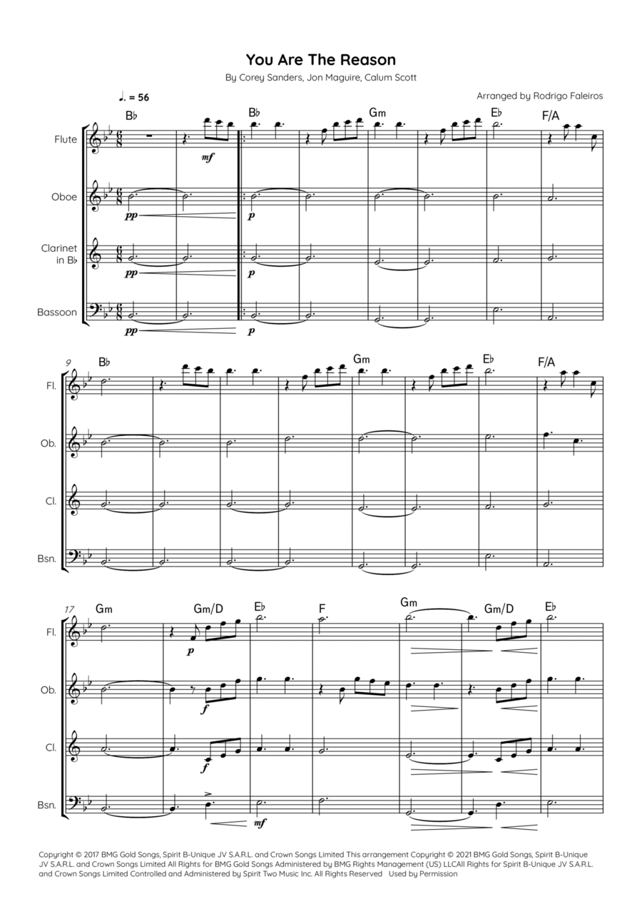 You Are The Reason Woodwind Quartet scores gallery preview page 1