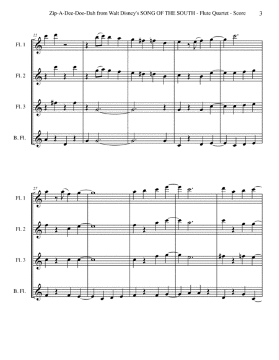 Zip-A-Dee-Doo-Dah Zip-A-Dee-Doo-Dah Woodwind Quartet scores gallery preview page 3