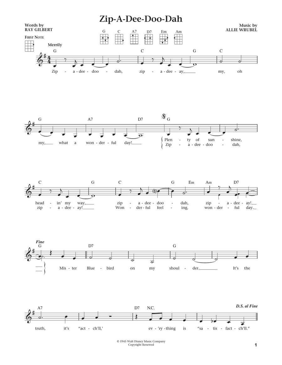 Zip-A-Dee-Doo-Dah (from The Daily Ukulele) (arr. Liz and Jim Beloff) Ukulele scores gallery preview page 1
