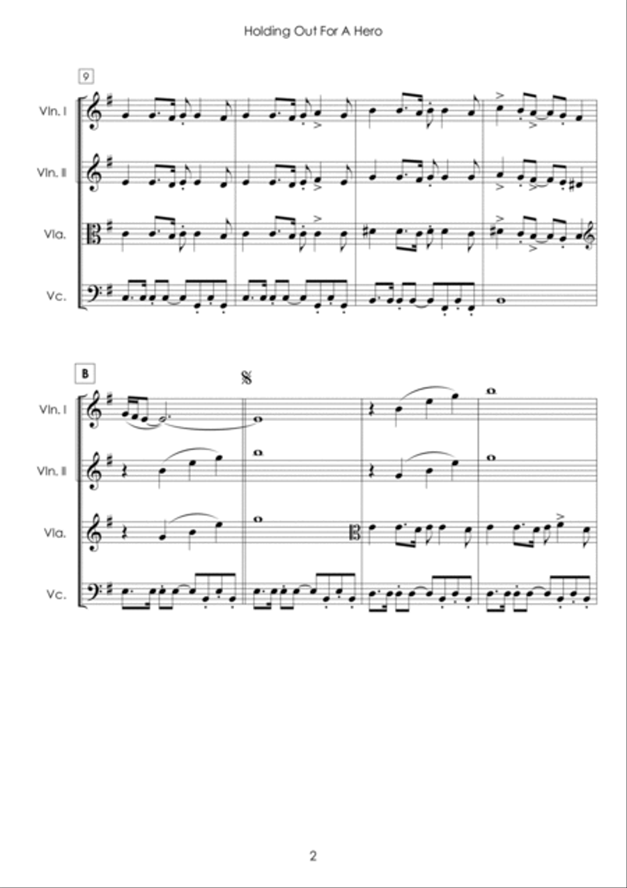 Holding Out For A Hero String Quartet scores gallery preview page 2