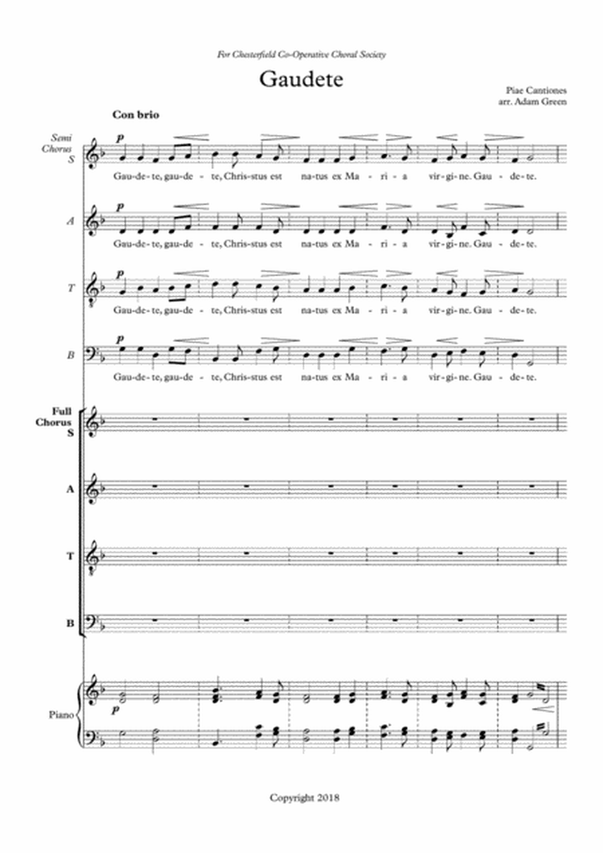 Gaudete - arranged for SATB with optional semi-chorus and piano accompaniment image number null