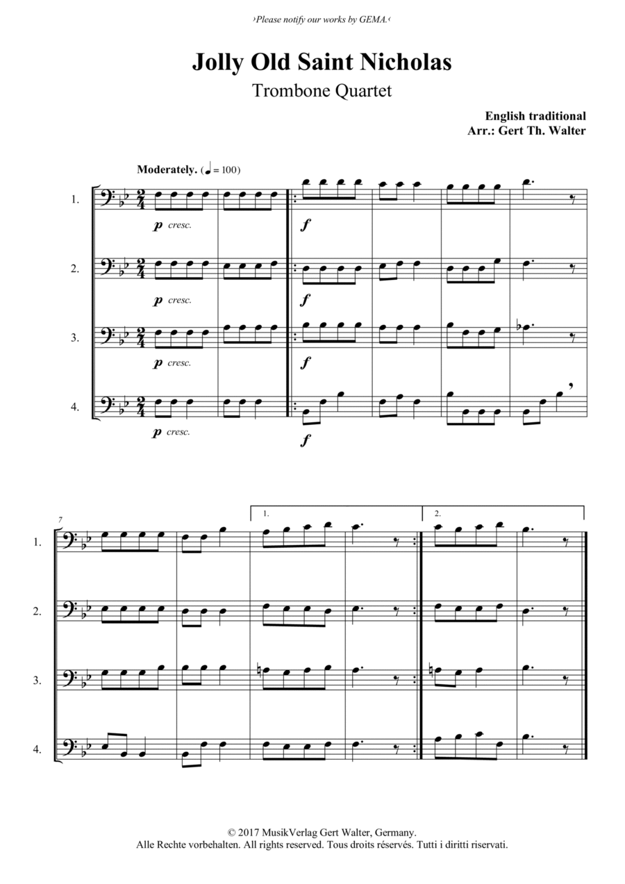 Jolly Old Saint Nicholas Trombone Solo scores gallery preview page 1