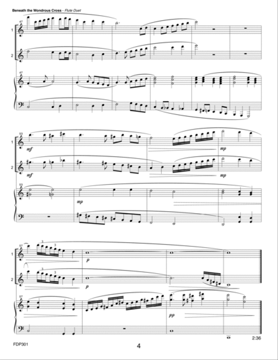 BENEATH THE WONDROUS CROSS (medley) - FLUTE DUET with Piano Accompaniment Flute Duet scores gallery preview page 4