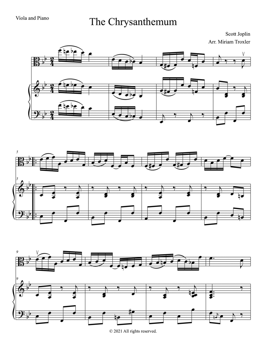 The Chrysanthemum Duet for Viola and Piano Piano scores gallery preview page 1