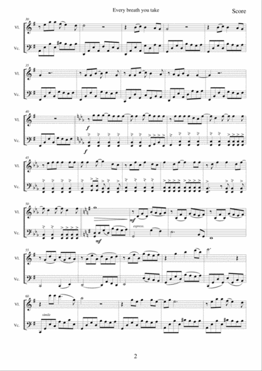 Every Breath You Take Every Breath You Take String Duet scores gallery preview page 2