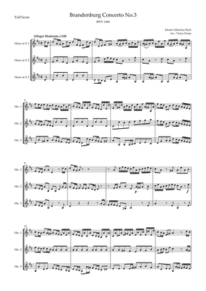 Brandenburg Concerto No. 3 in G major, BWV 1048 1st Mov. (J.S. Bach) for Horn in F Trio