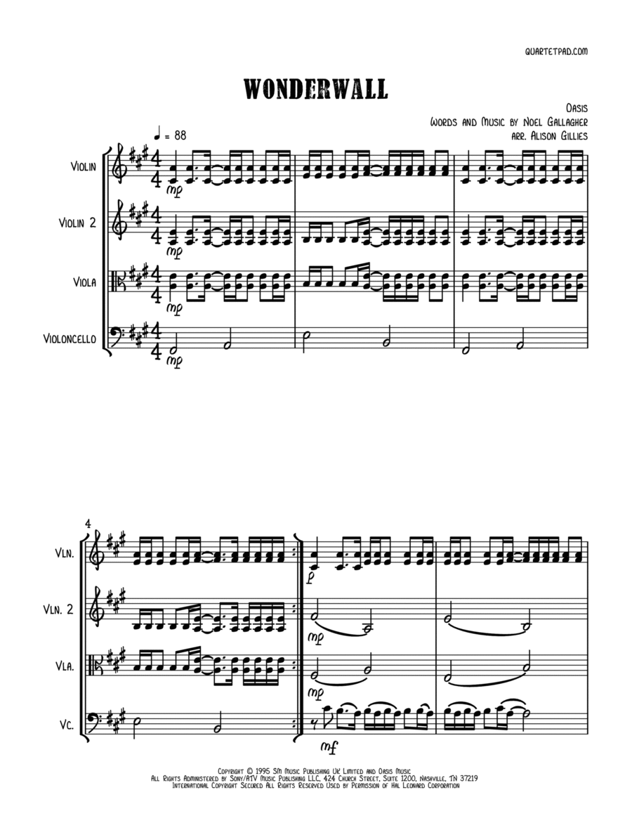 Wonderwall String Trio scores gallery preview page 1
