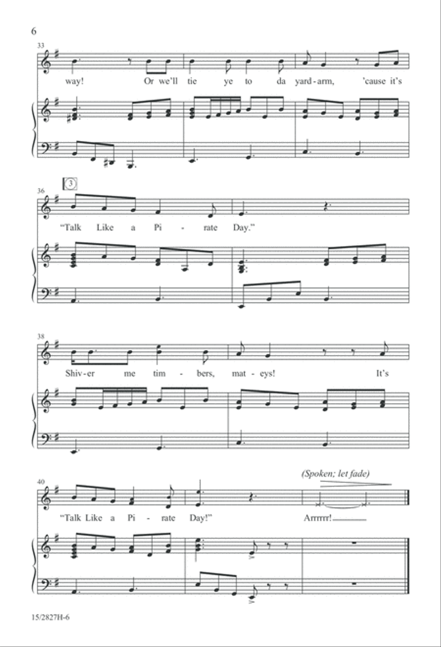 Talk Like a Pirate Unison Choir scores gallery preview page 7