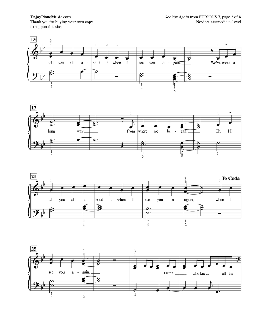 See You Again from FURIOUS 7 Piano Method scores gallery preview page 3