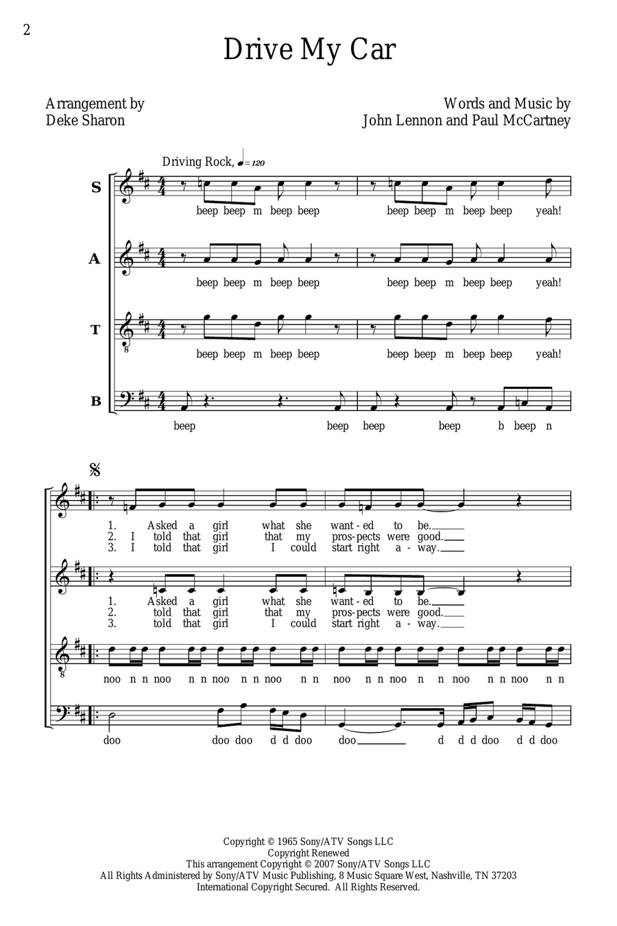 Drive My Car 4-Part scores gallery preview page 1