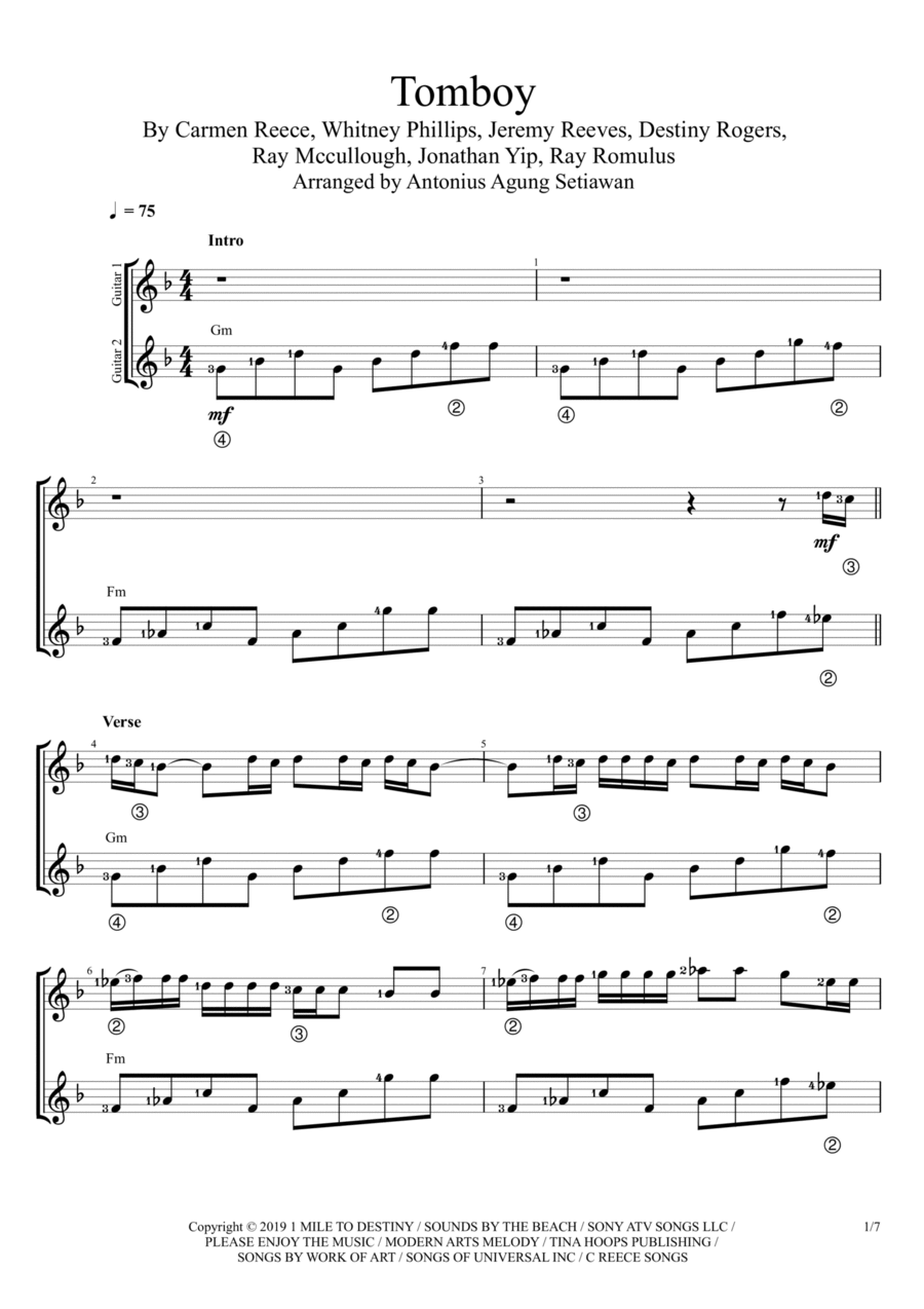 Tomboy Guitar Solo scores gallery preview page 1