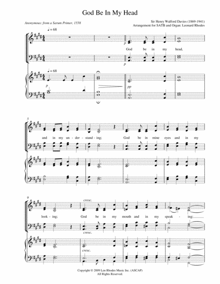 God Be In My Head - for SATB and keyboard accompaniment