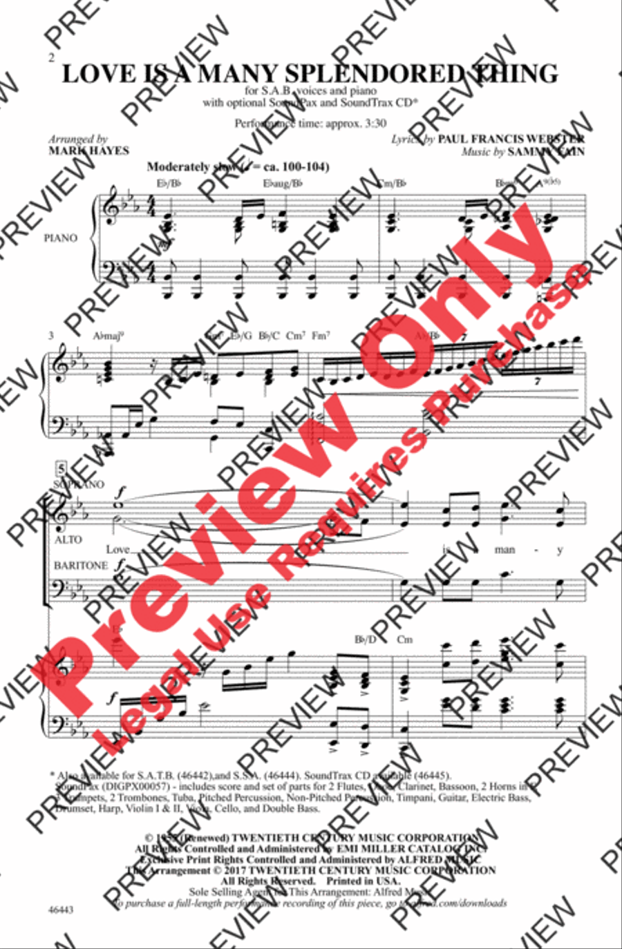 Love Is a Many Splendored Thing 3-Part scores gallery preview page 2