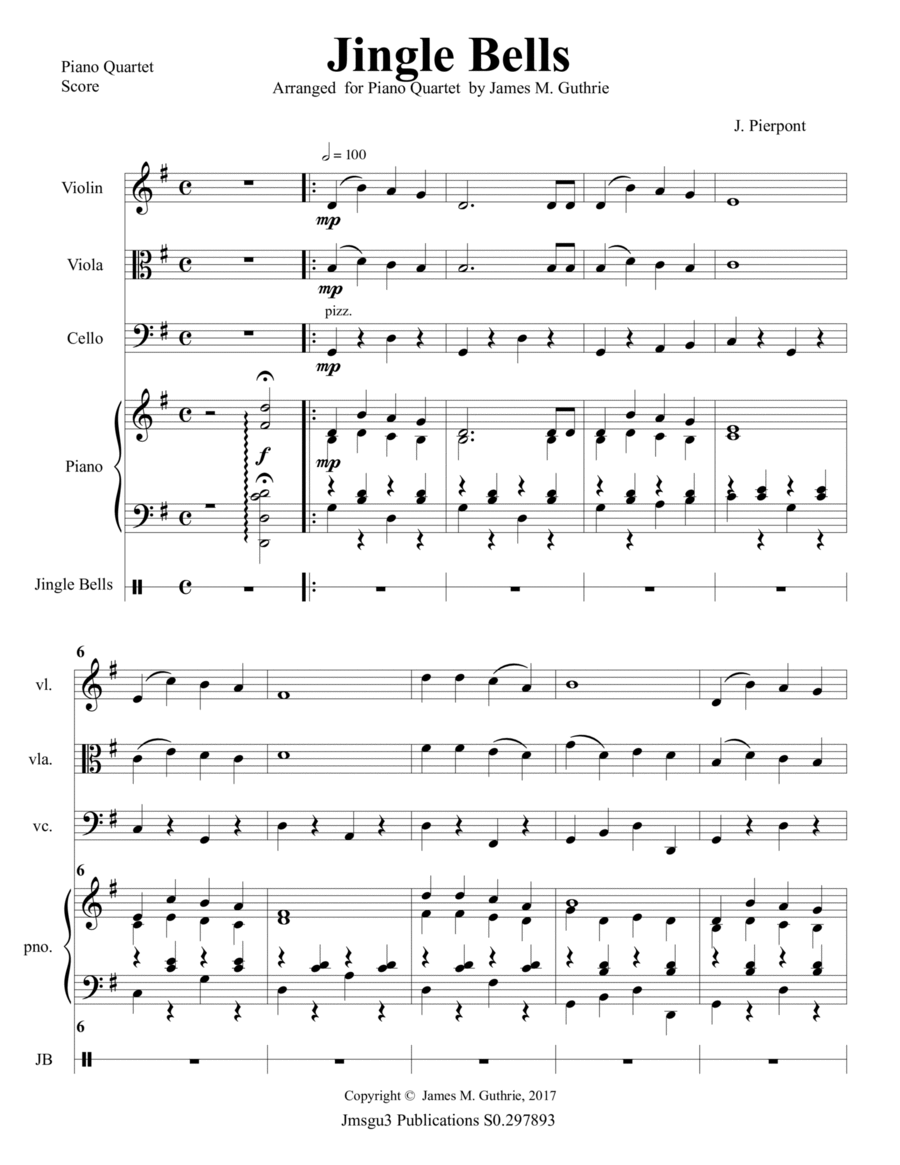 Jingle Bells for Piano Quartet Piano Quartet scores gallery preview page 1
