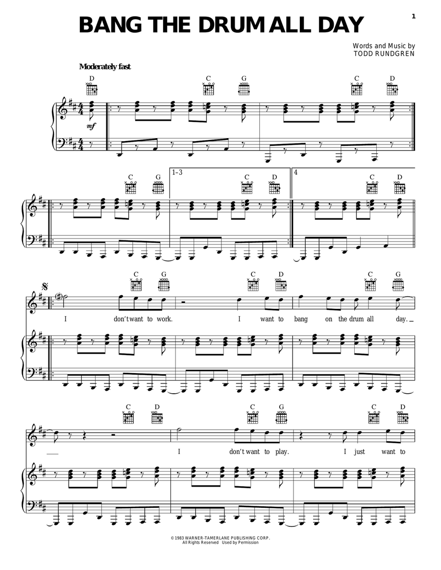 Bang The Drum All Day Bang The Drum All Day Piano, Vocal, Guitar scores gallery preview page 1