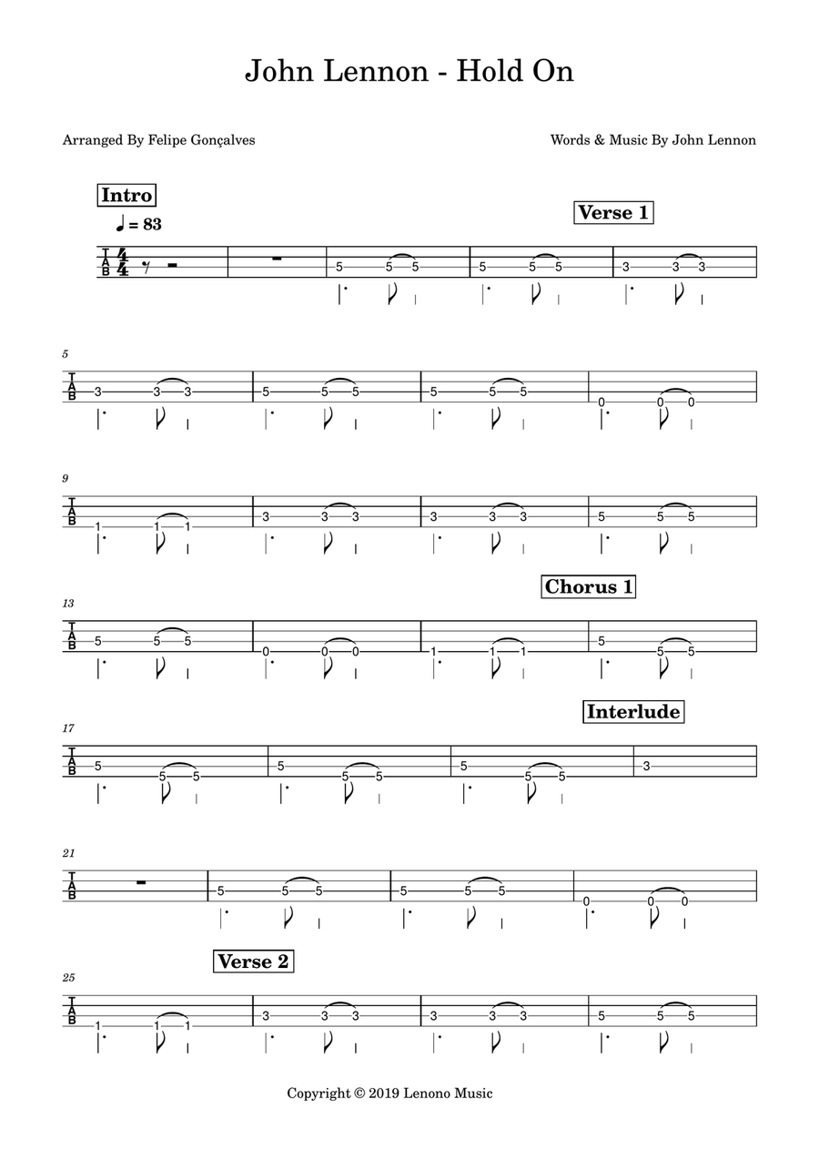 Hold On Guitar Tablature scores gallery preview page 1
