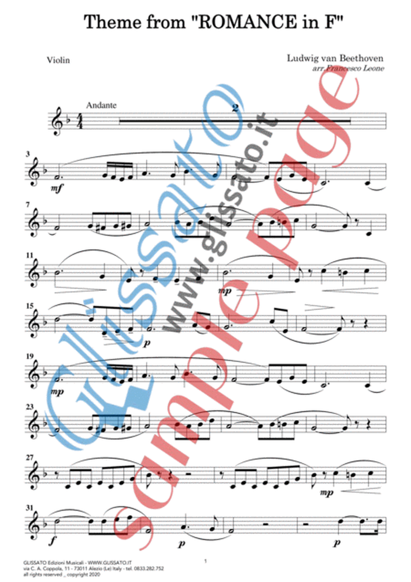 Theme from "Romance in F" easy for Violin and Piano image number null