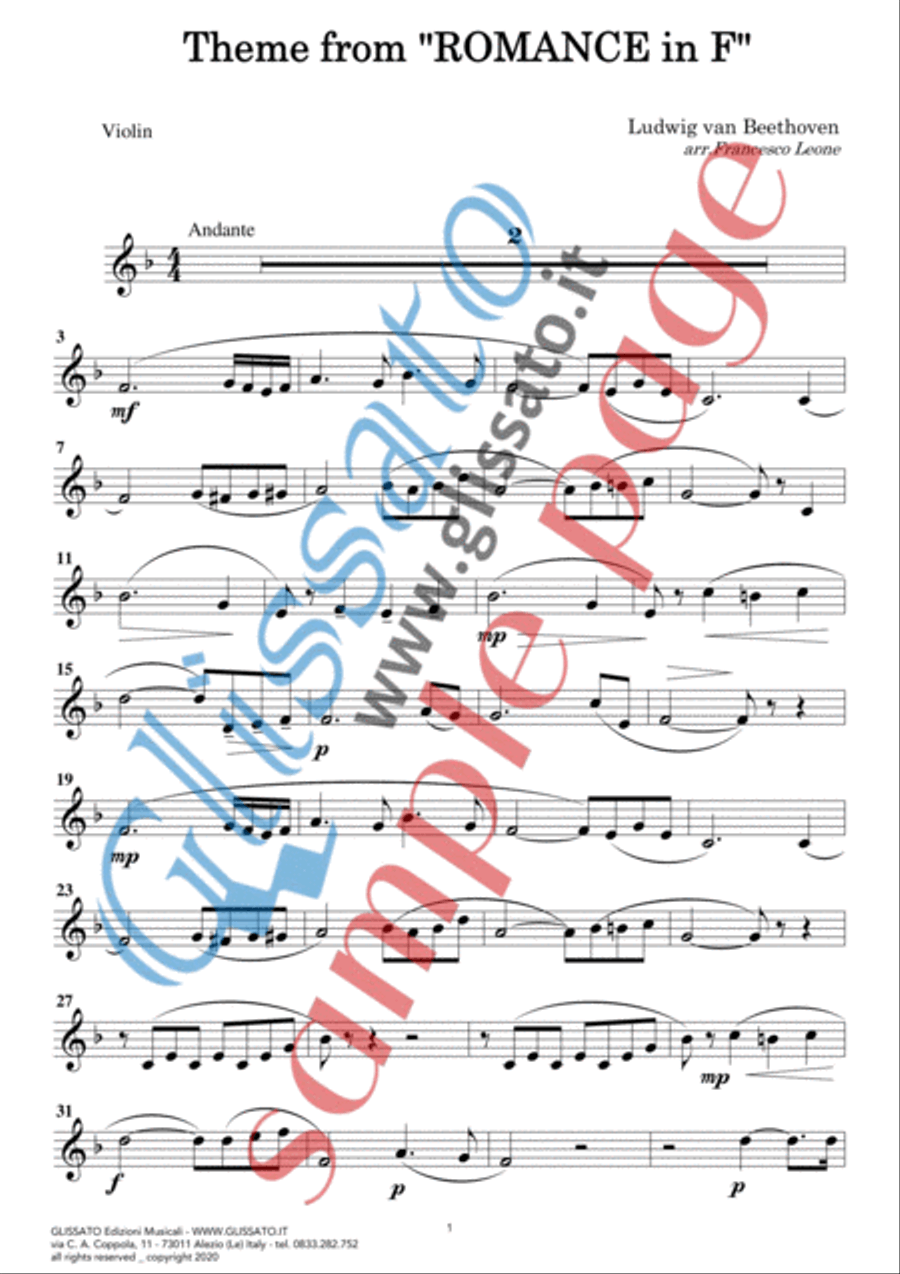 Theme from "Romance in F" easy for Violin and Piano image number null