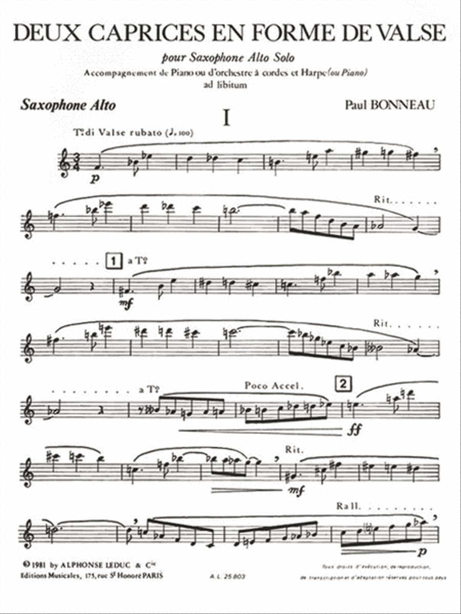 Two Caprices In The Style Of A Waltz, For Alto Saxophone And Piano Alto Saxophone scores gallery preview page 2