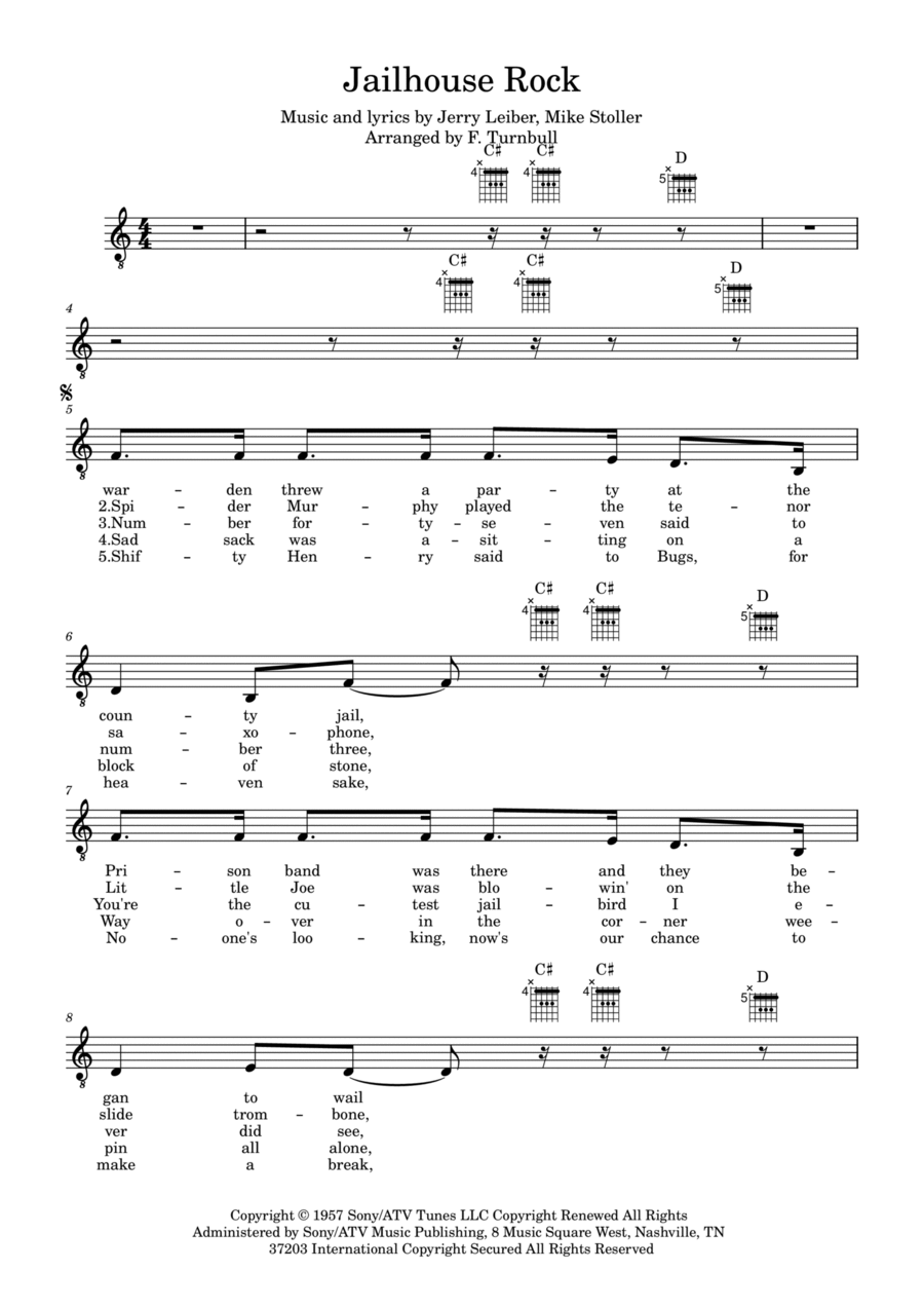 Jailhouse Rock Jailhouse Rock Piano, Vocal, Guitar scores gallery preview page 1