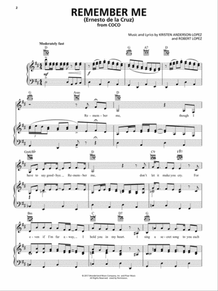 Remember Me (Ernesto de la Cruz) (from Coco) Piano, Vocal, Guitar scores gallery preview page 2