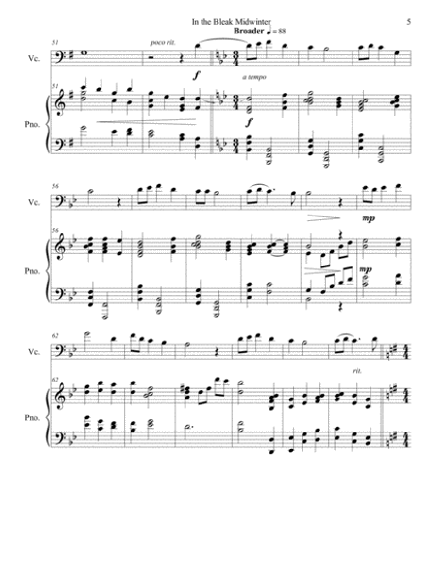 In the Bleak Midwinter (cello/piano), arr. Brenda Portman Piano scores gallery preview page 5