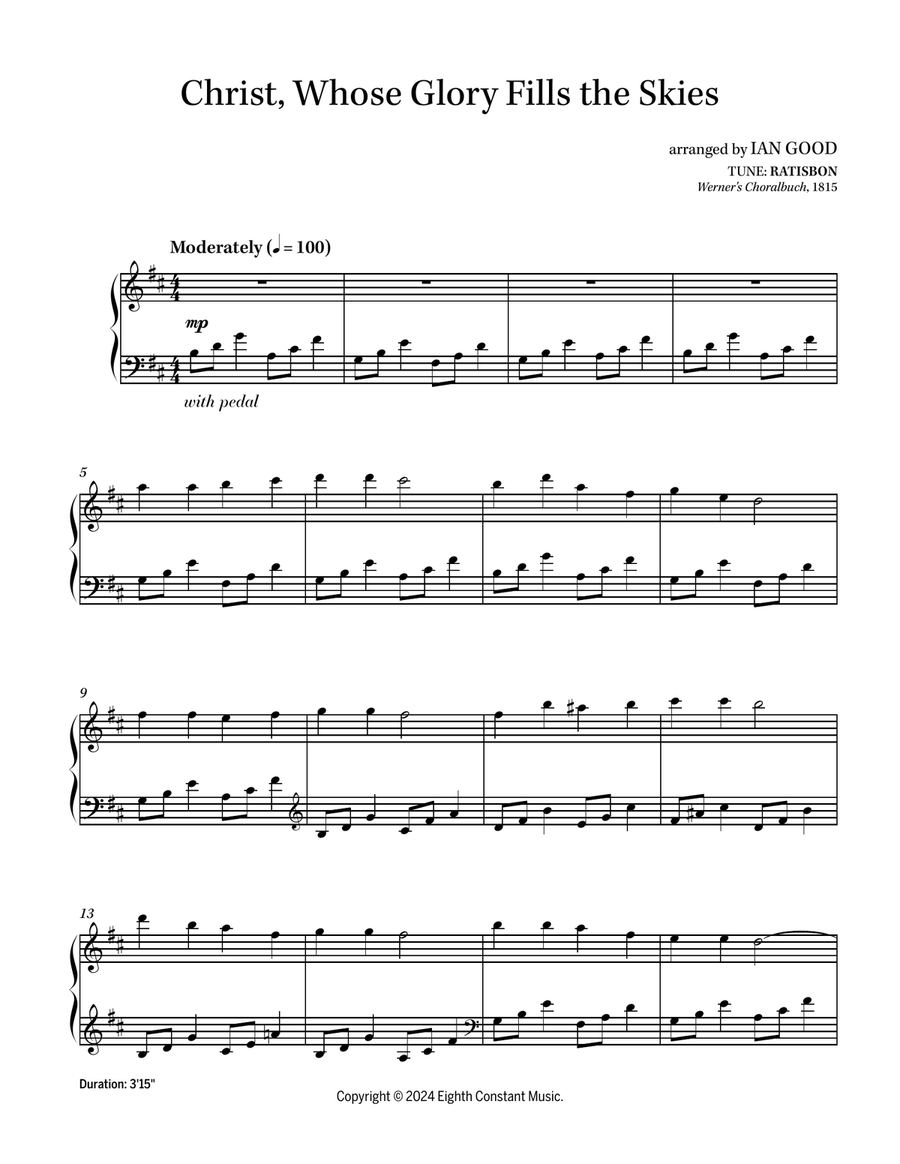 Christ, Whose Glory Fills the Skies (RATISBON) - new age piano