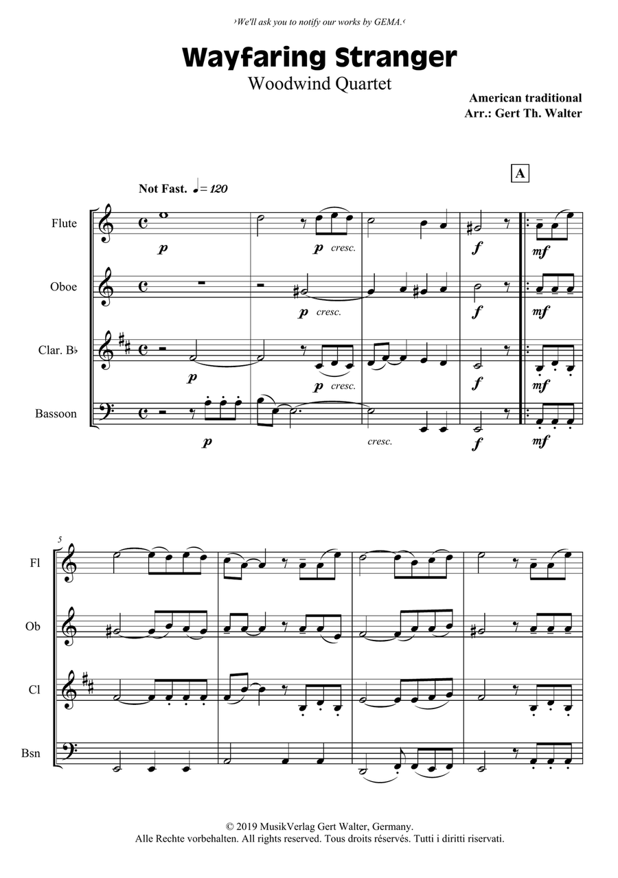 Wayfaring Stranger Woodwind Quartet scores gallery preview page 1