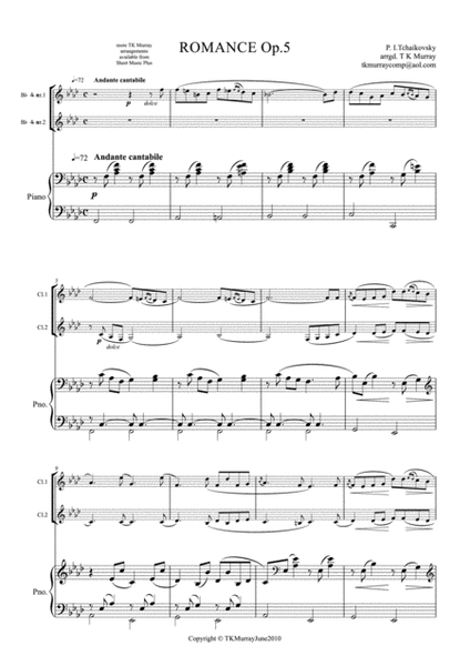 Tchaikovsky - Romance Op.5 - 2 Clarinets & Piano